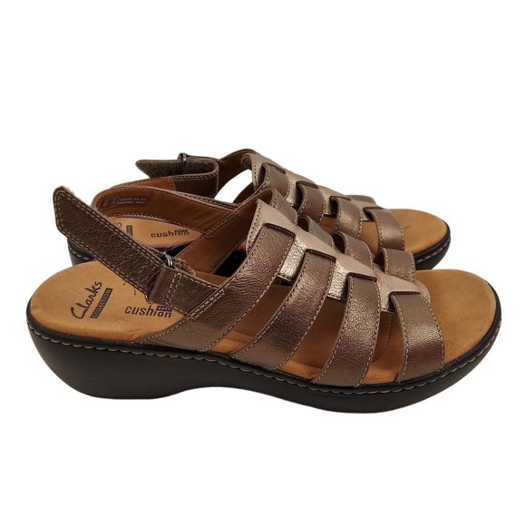 Clarks Collection Soft Cushion Brown Platform Heel Gladiator Womens 8.5 M - Picture 3 of 9